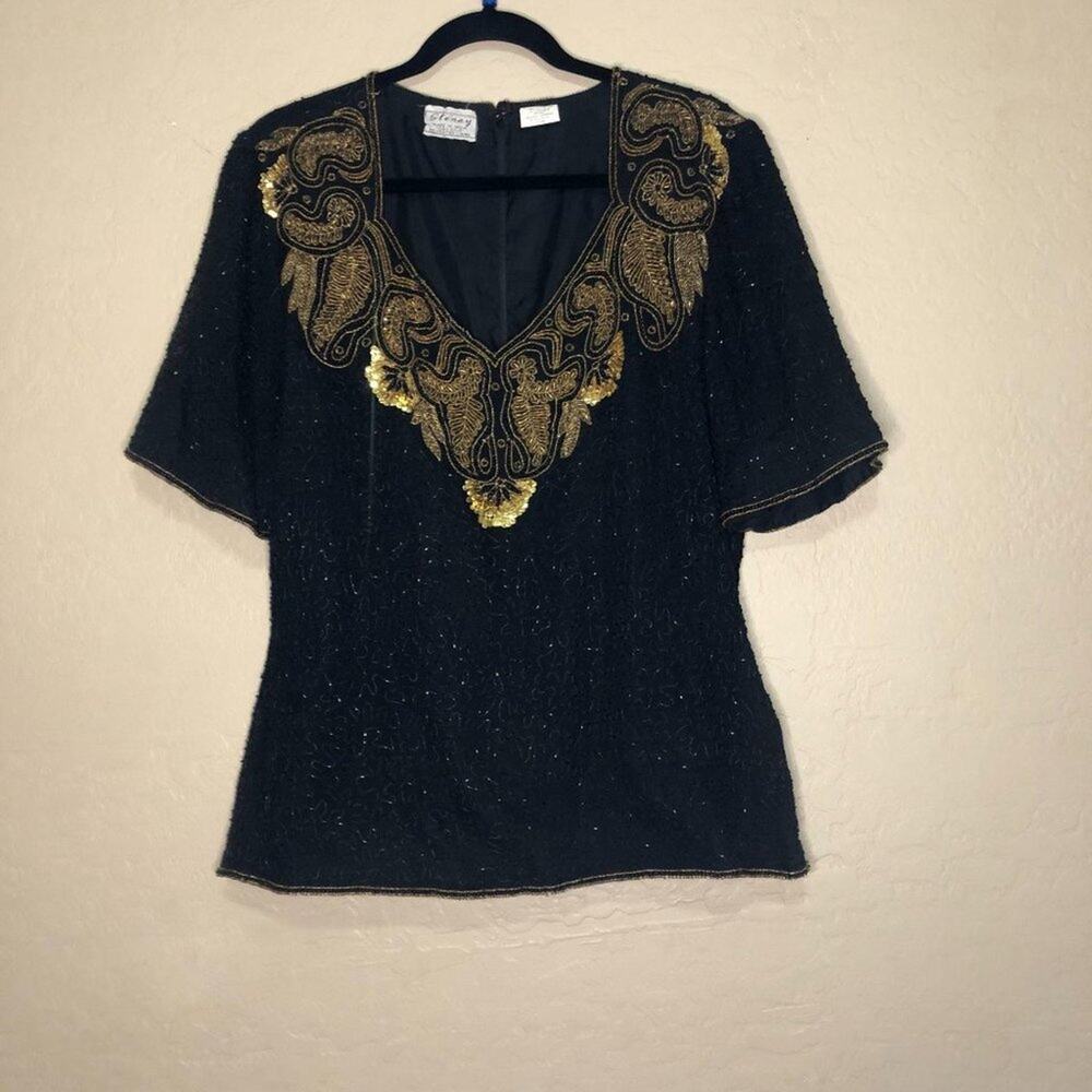 St enay 100% Silk embellished/beaded black blouse